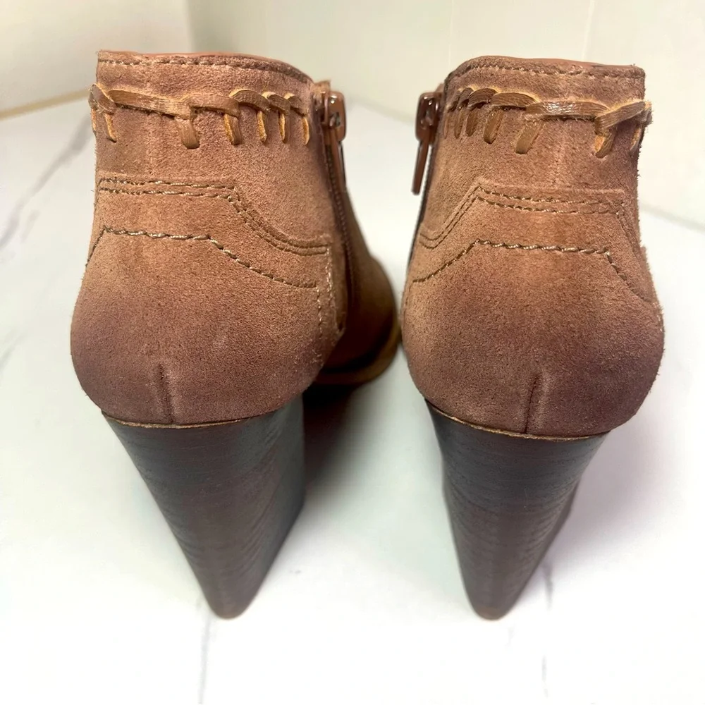 ZODIAC Womens Brown boho Artful Detailing Sculpted Heel ZipUp Leather Shootie 7M
